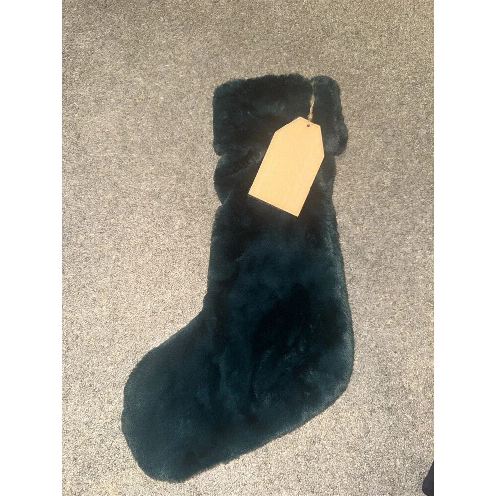 Green Martha Stewart's Christmas Stockings W/ Name Tag Faux Fur Luxury 22” Soft